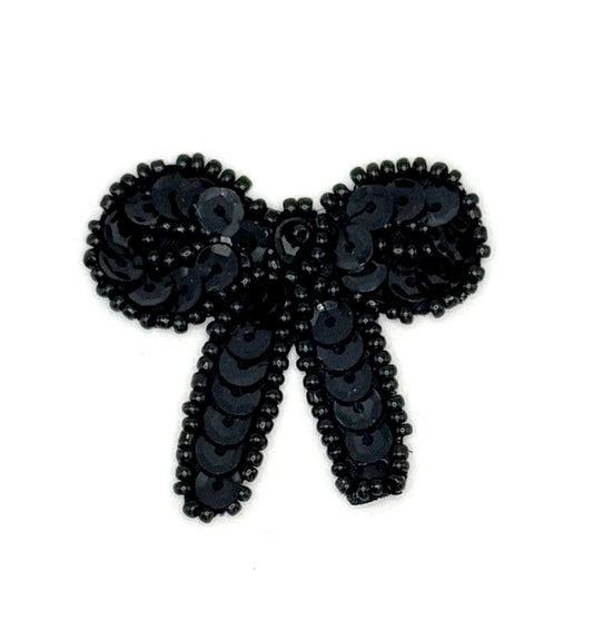 Bow with Black Sequins and Glass Beads 1.75" x 1.5"