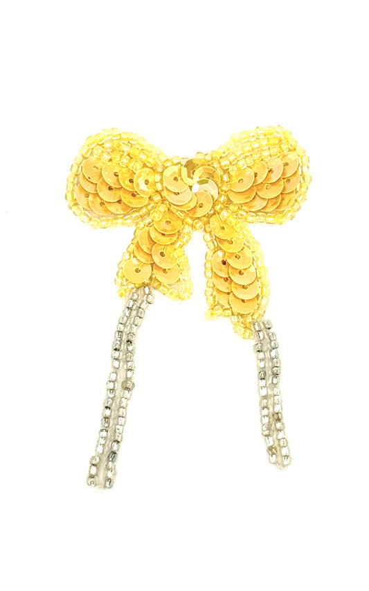 Bow with Yellow Sequins - Silver and Yellow Glass Beads 2.75" x 1.75"