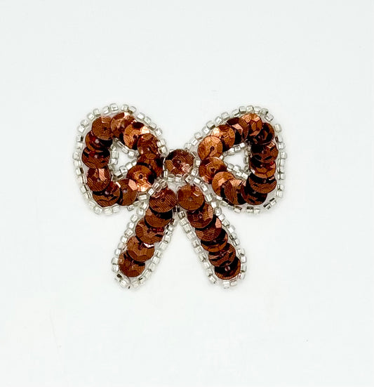 Bow with Bronze Sequin and Beads 2" x 1.75"