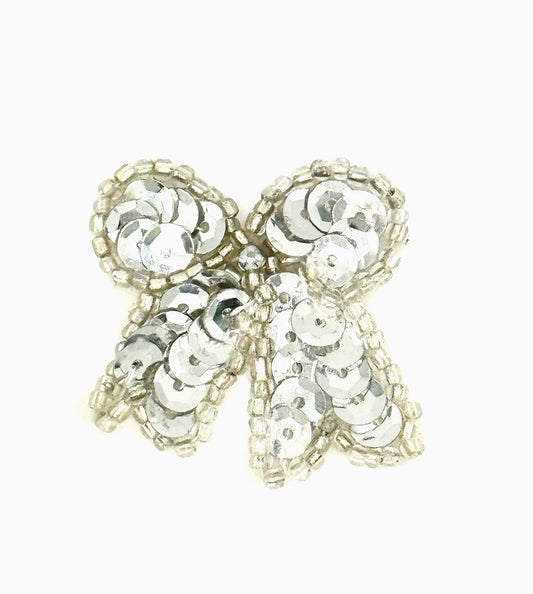 Bow with Silver Sequins and Beads 1.25" x 1"