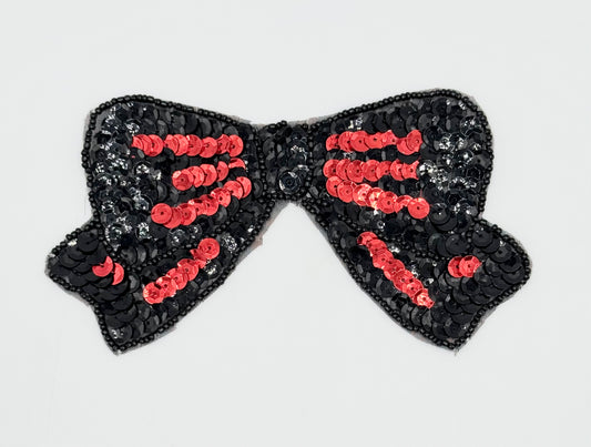 Bow - Black and Red Sequins - Black Beads 5.75" x 3"