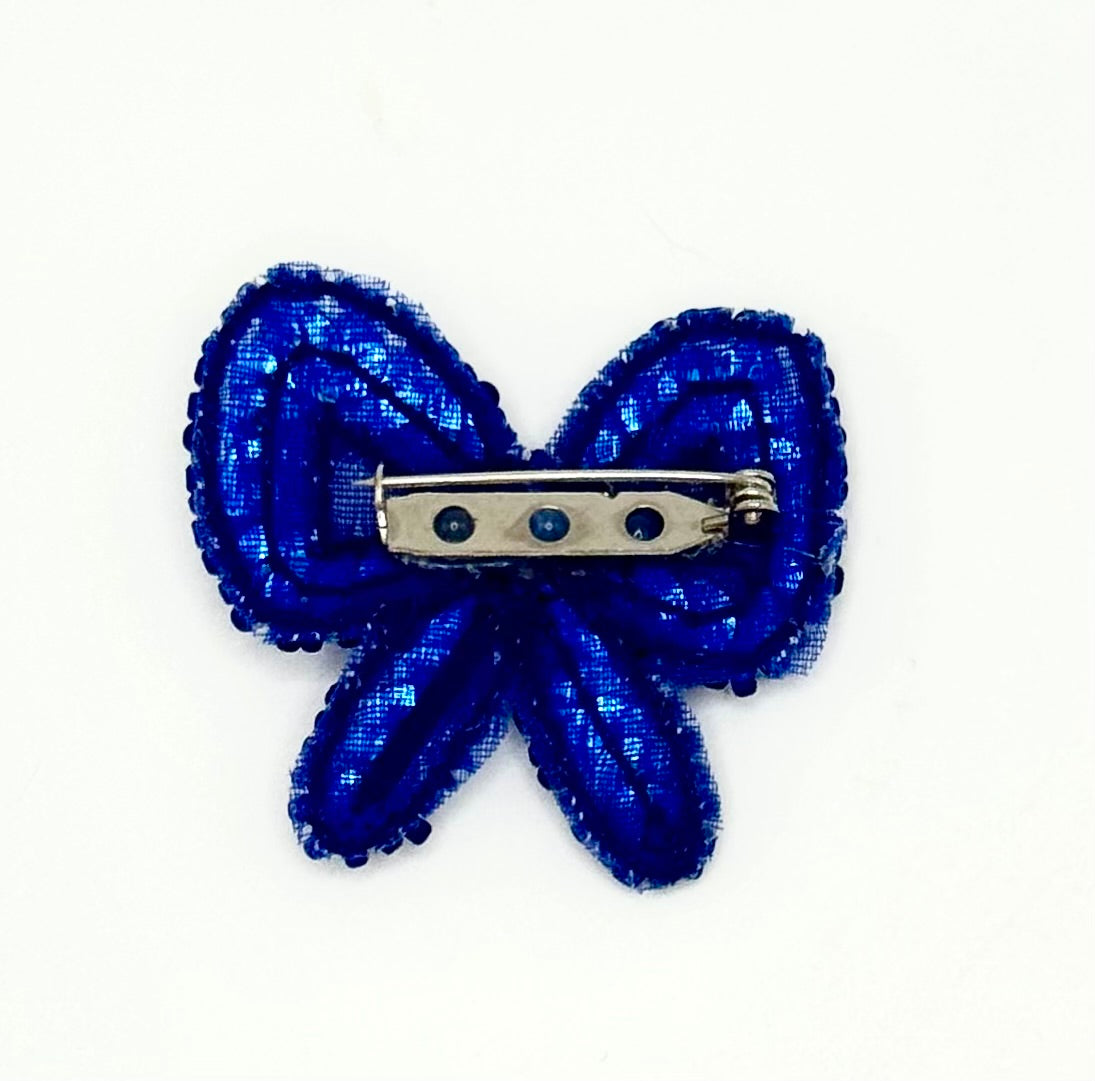 Moño con lentejuelas y cuentas azul rey 1.75" x 1.5"