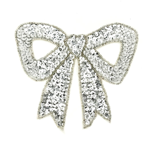Bow With Silver Sequins and Beads 5.75" x 5"
