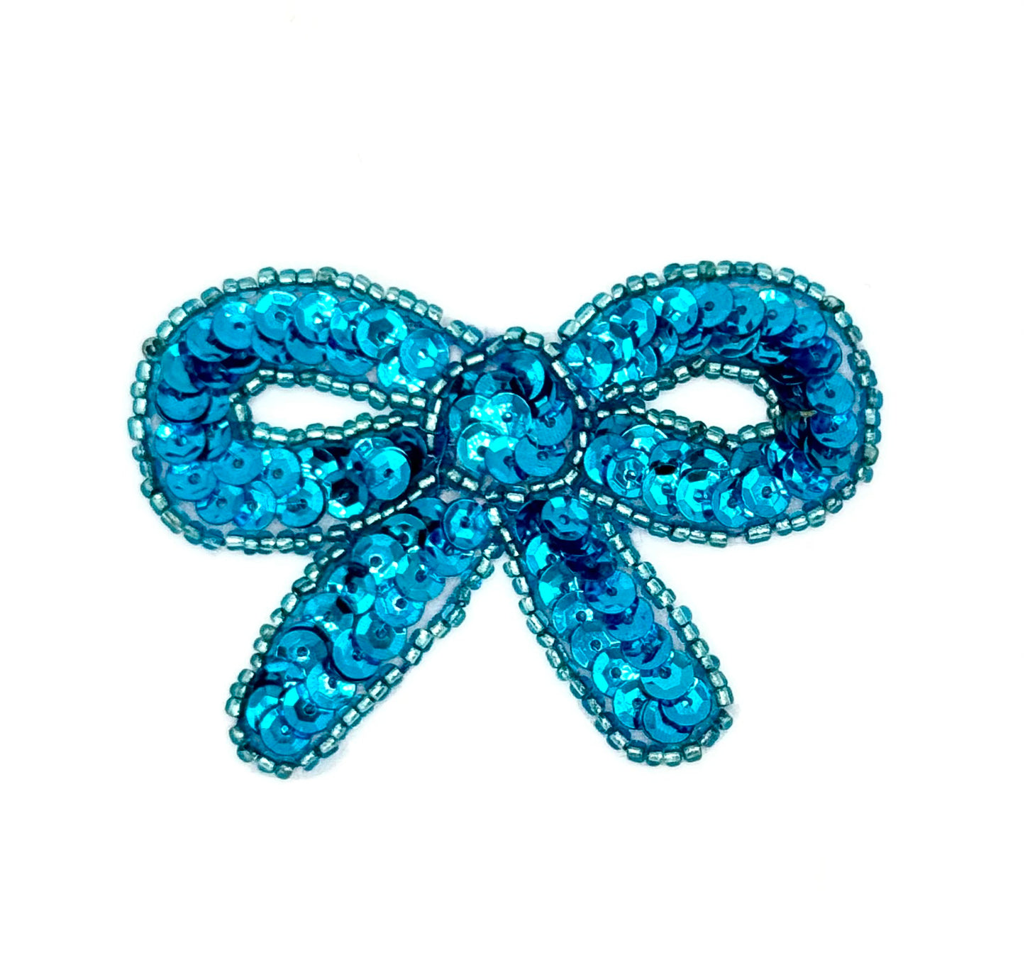 Bow with Turquoise Sequins and Beads 3" x 2"