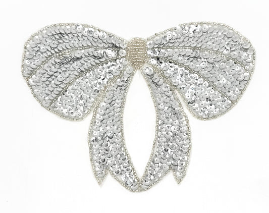 Bow - Silver Sequins and Beads 7.5" x 5.5"