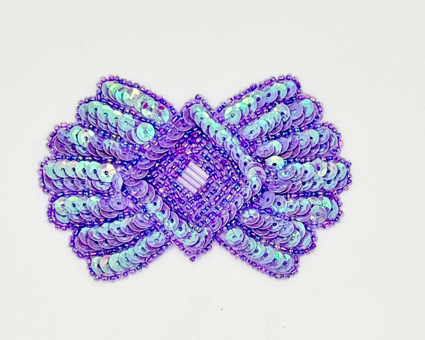 Designer Bow Shape with Iridescent Lilac Sequins and Beads 3.5" x 2.5"