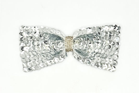 Sequin Bowtie with Silver Sequins and Beads 4" x 2"