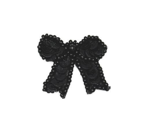 Bow with Black Sequins and Beads 1.25" x 1.25"