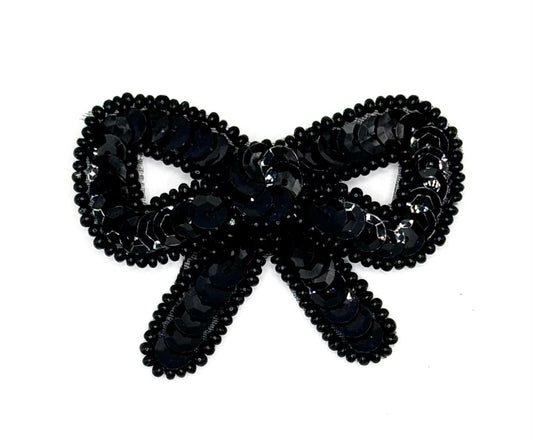 Bow - Black Sequins and Beads 2.5" x 2"