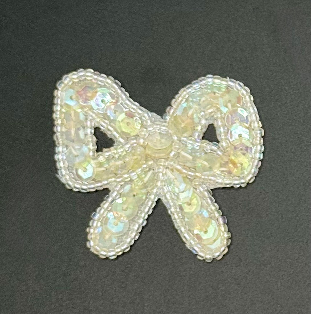 Bow with Iridescent Sequins and Beads 1.75" x 1.5"