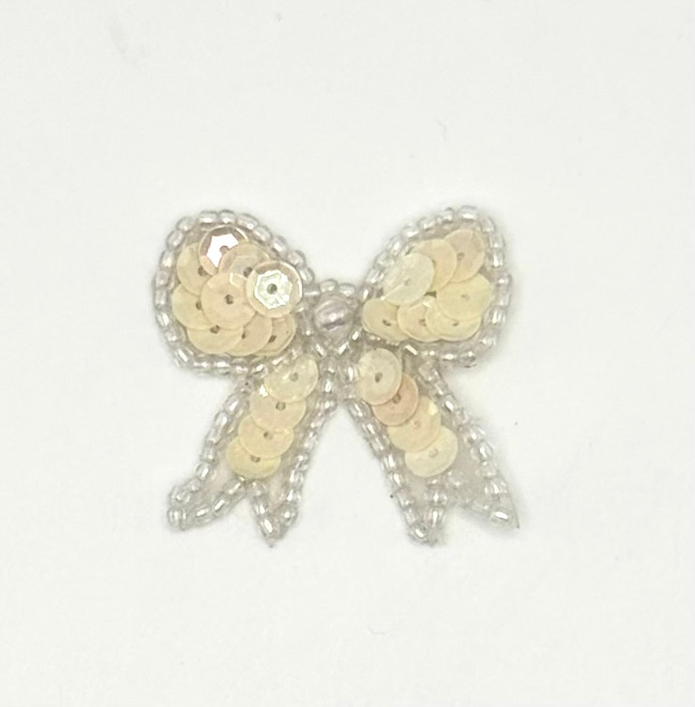 Bow with Iridescent Cream Sequins and Iridescent Glass Beads 1.25" x 1.25"