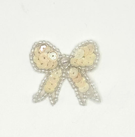 Bow with Iridescent Cream Sequins and Iridescent Glass Beads 1.25" x 1.25"
