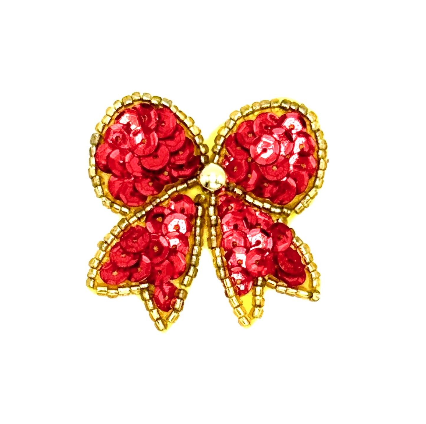 Bow with Red Sequins and Gold Glass Beads - Choice of 2 Sizes - 1.75" or 1.25"