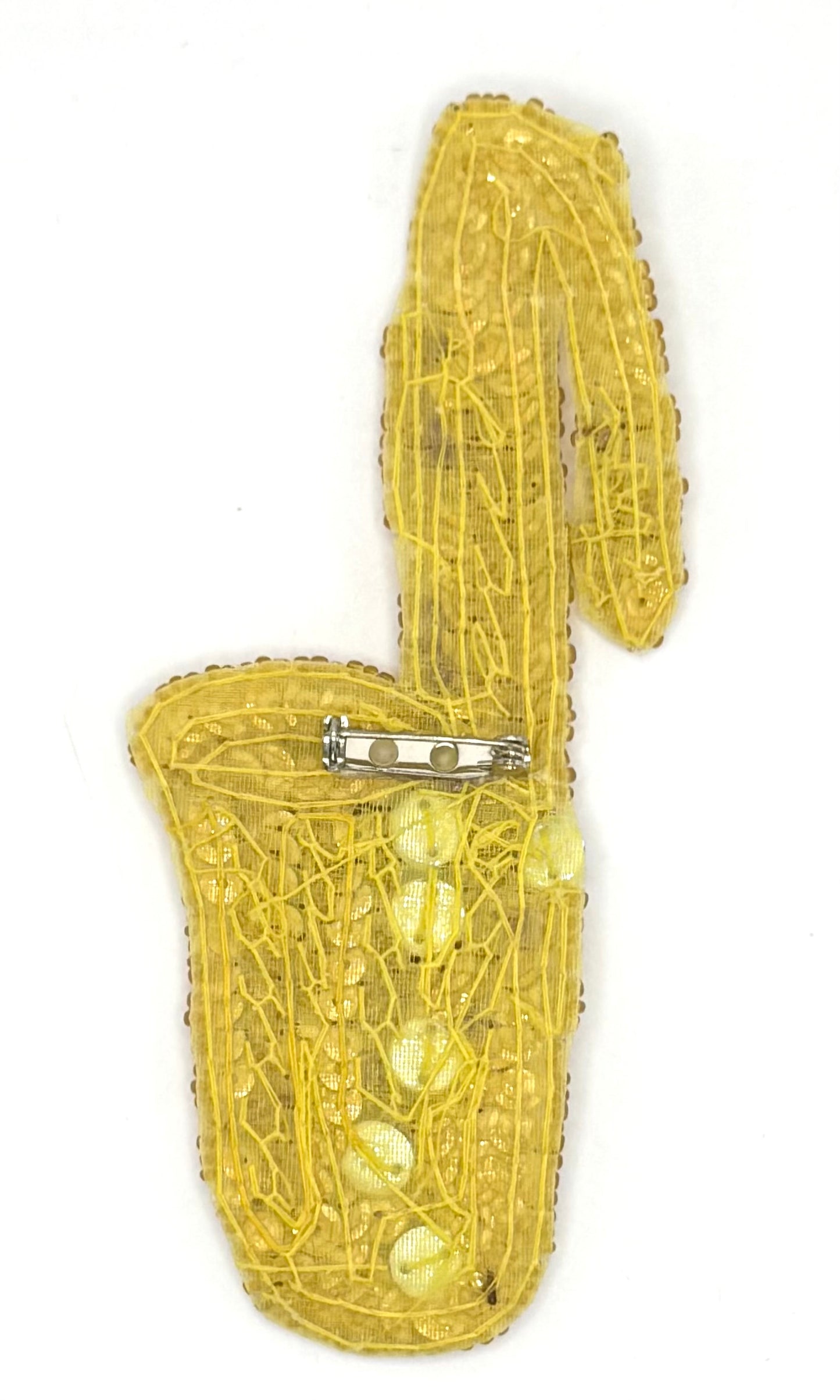 Saxophone with Gold Sequins - Gold and Purple Glass Beads - Clear Stones 4.75" x 2.25"