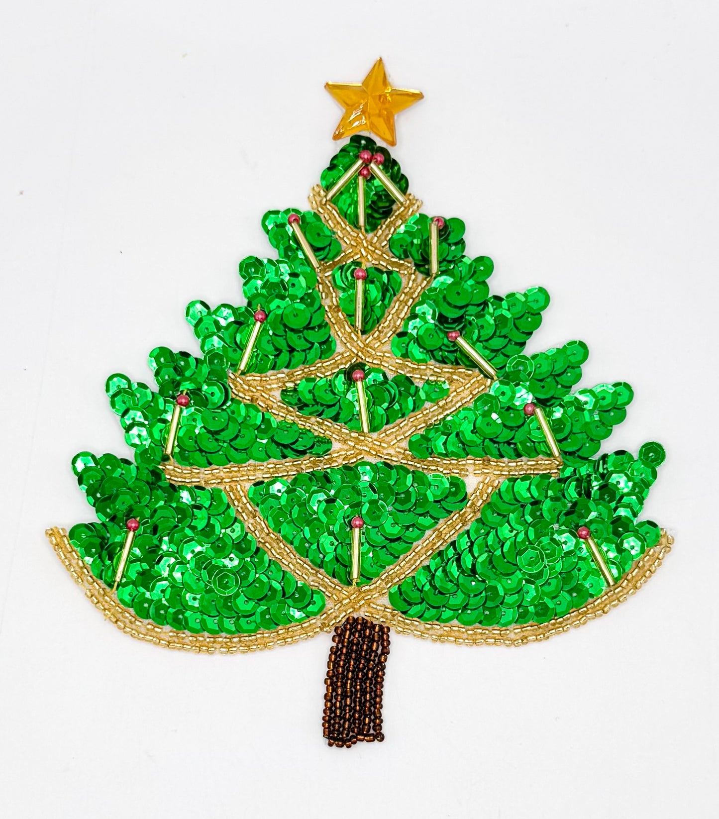 Christmas Tree - Green Sequins with Gold Star 6.5" x 5.75"
