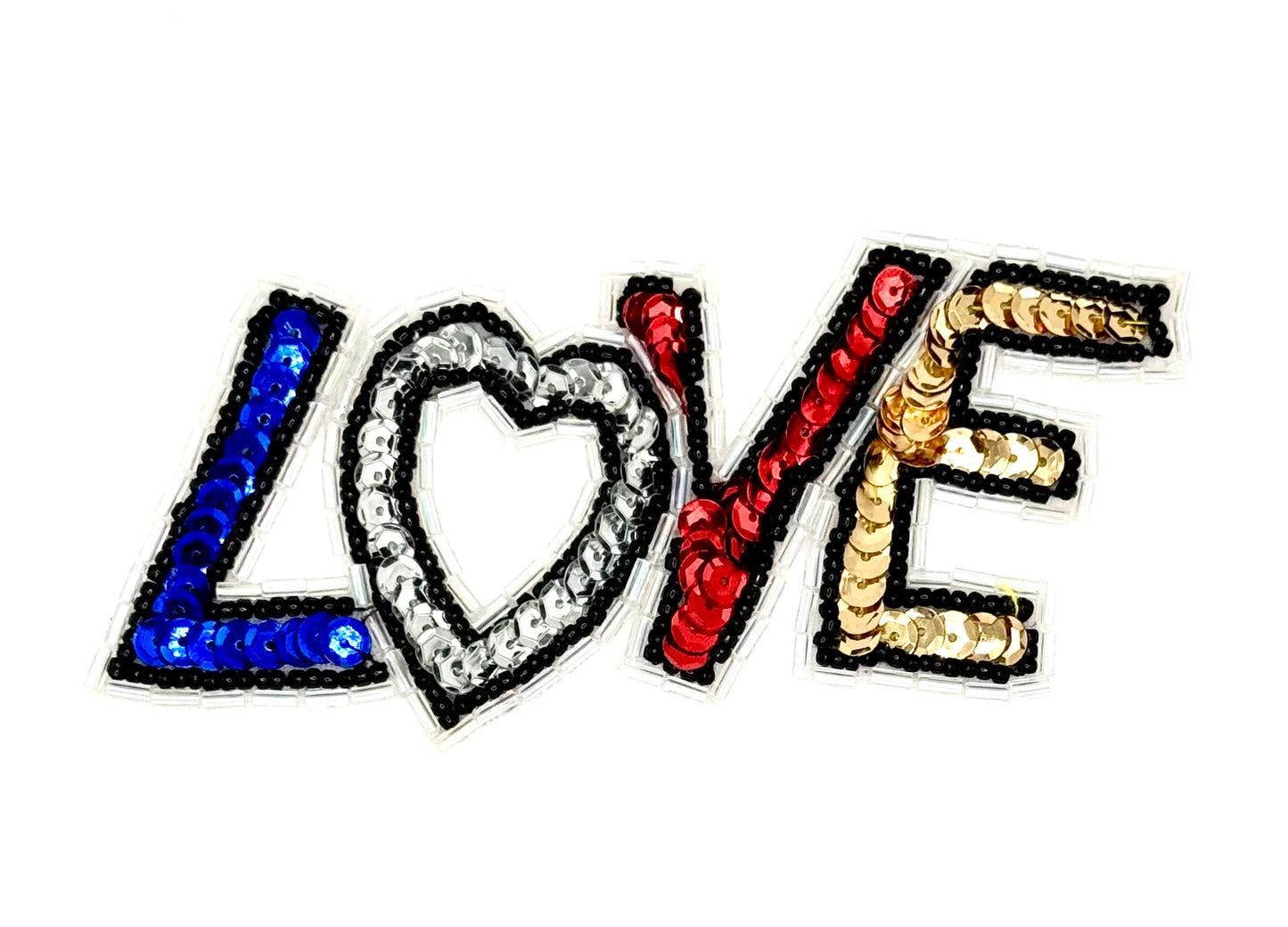 Parche de Lentejuelas y Cuentas con la Palabra AMOR - 4.75" x 2.25"