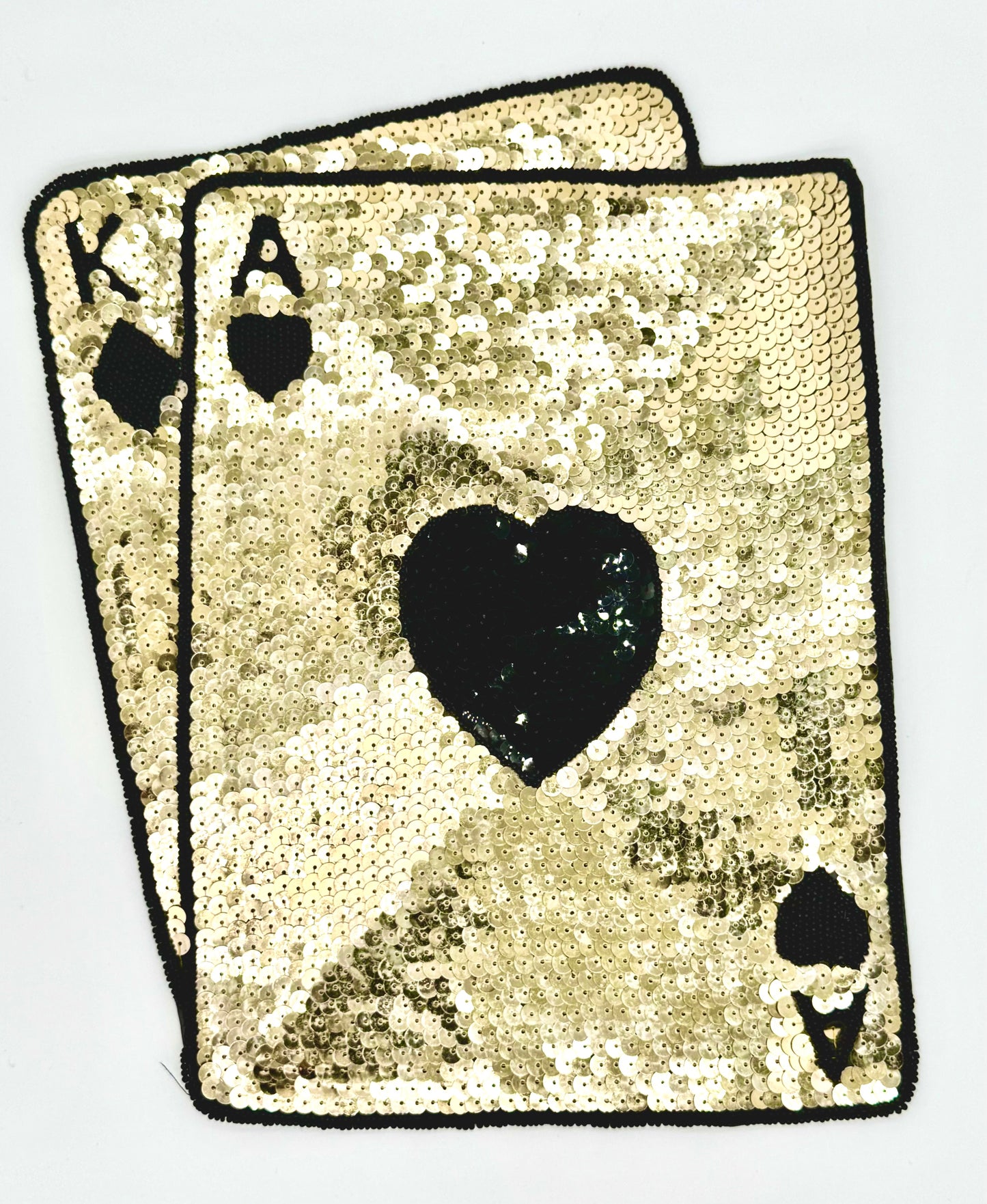 Playing Card, Large King/Ace , Gold Sequins , Black Beads 12" x 10"