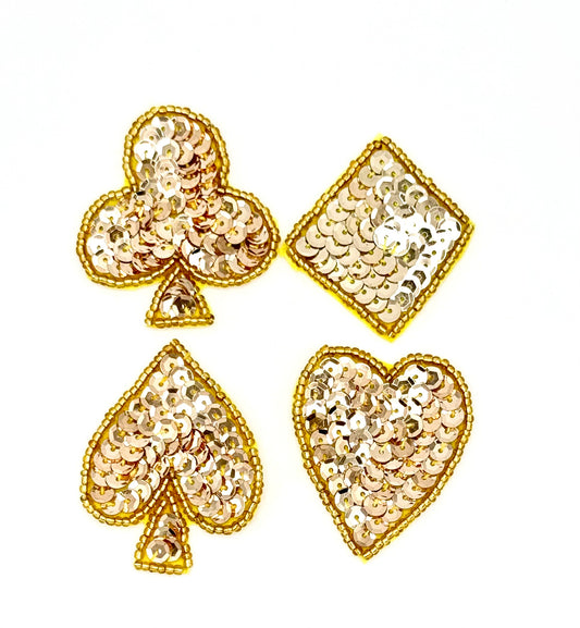 Palo de cartas trébol, corazón, diamante y picas con lentejuelas y abalorios 7.6 cm x 6.3 cm