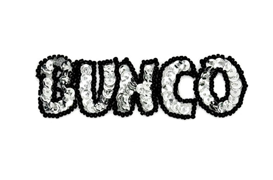 The Name of the Dice Game - "Bunco" - Silver Sequins with Black Beads 3.75" x 1.25"