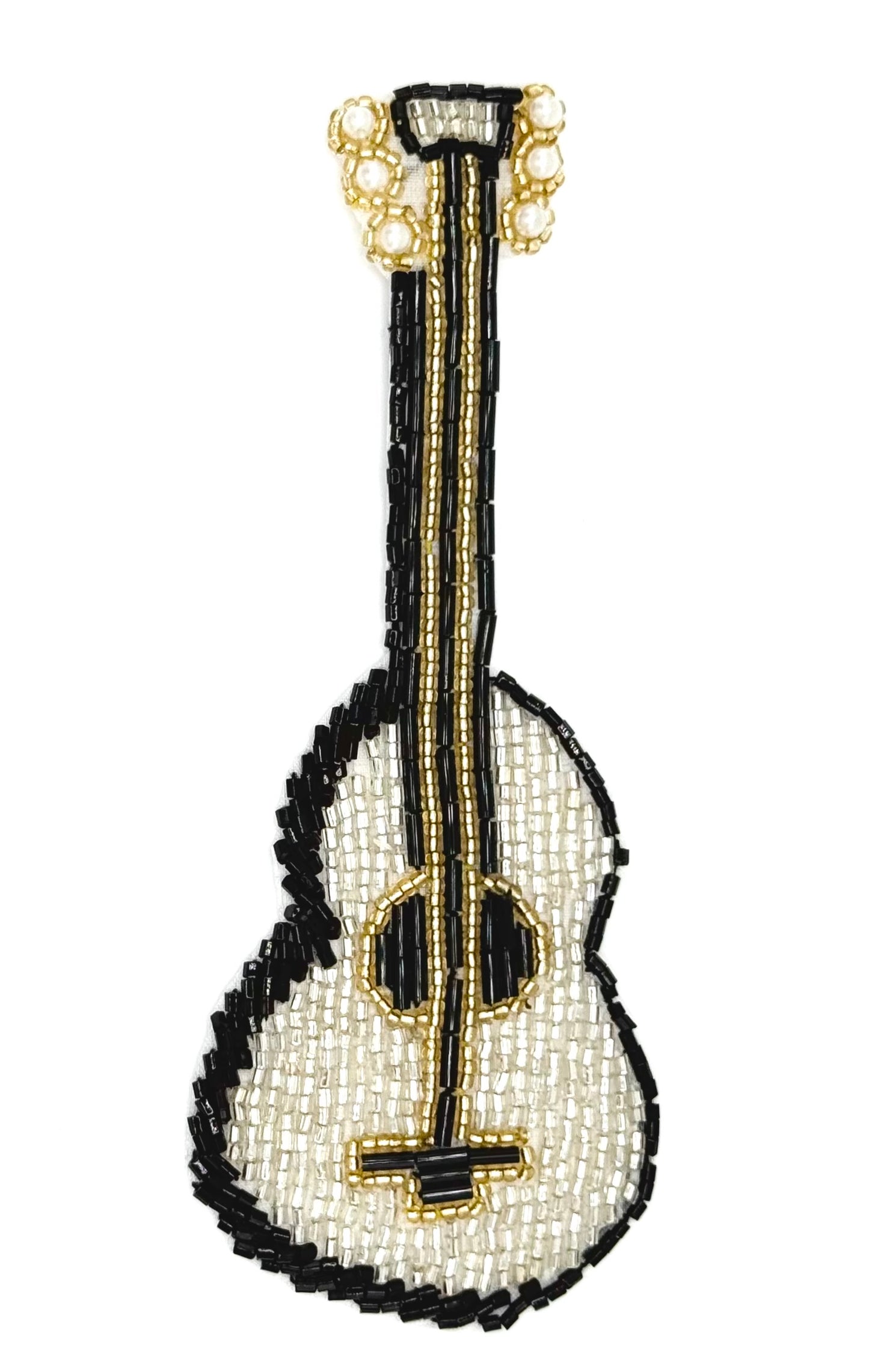 Guitar with Silver Gold and Black Beads 6" x 2"