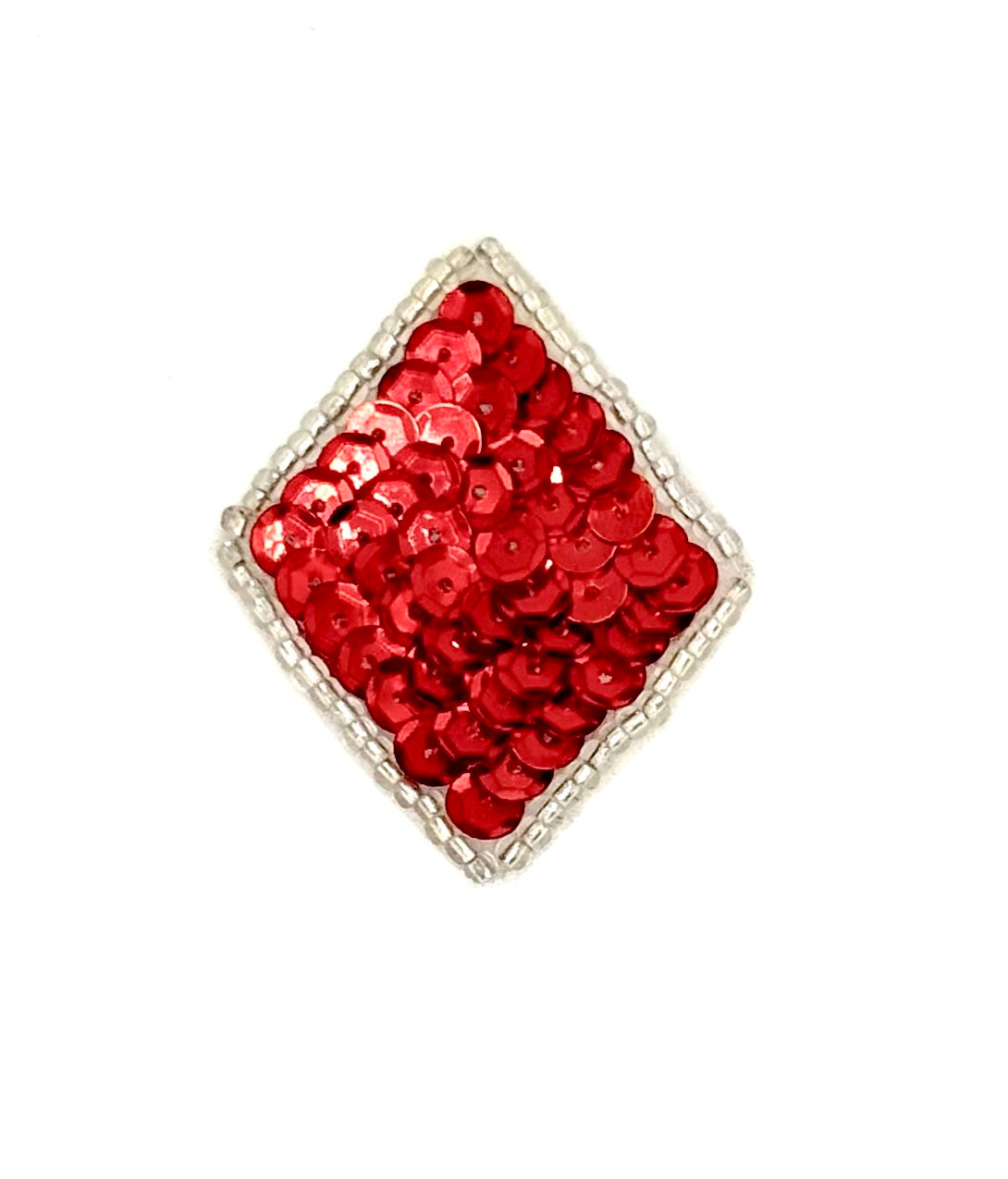 Diamante - Lentejuelas rojas - Cuentas plateadas 1.75" x 1.5"