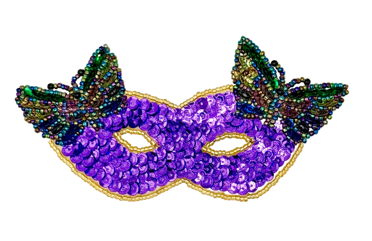 Mask with Butterflies - Purple Sequins and Gold Beads 5" x 2.5"