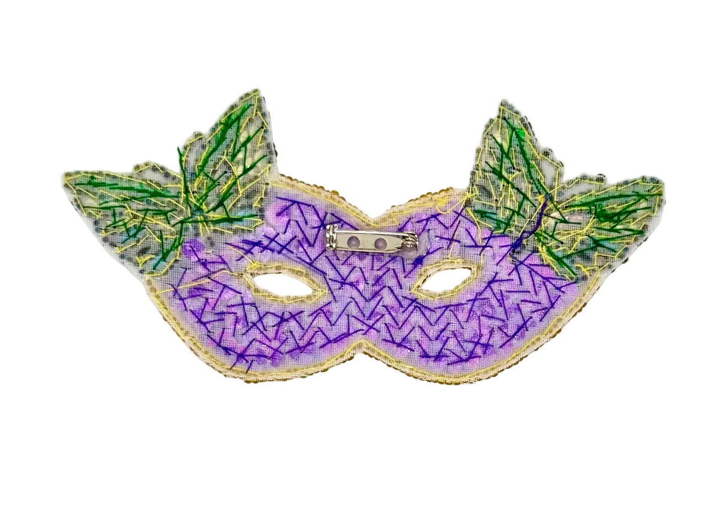 Mask with Butterflies - Purple Sequins and Gold Beads 5" x 2.5"