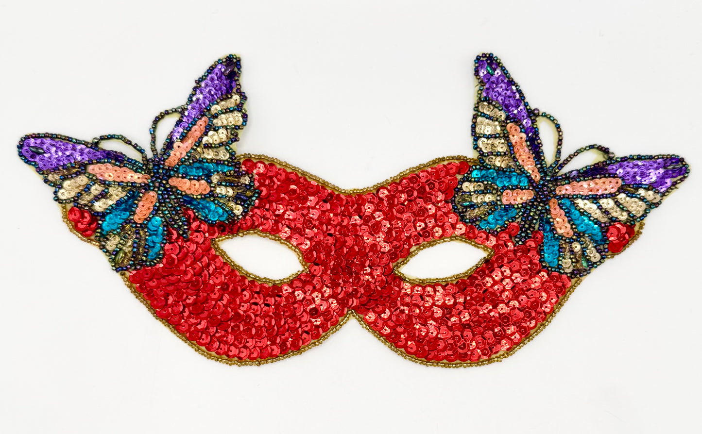 Mask with Butterflies -  Red Sequins - Glass Beads 11" x 5.25"