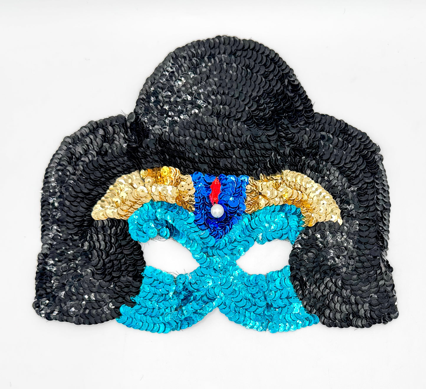 Mardi Gras Mask - Black, Gold, Royal Blue and Turquoise Sequins 8" x 7.25"