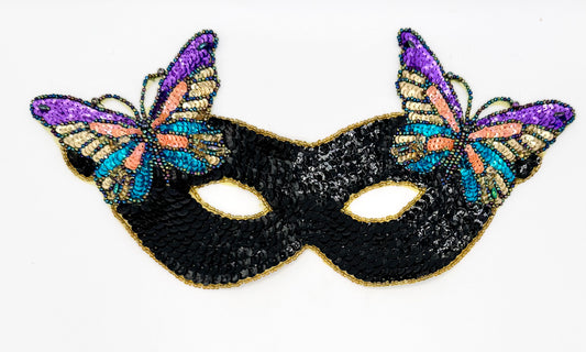 Black mask with colorful butterfly wings on a white background