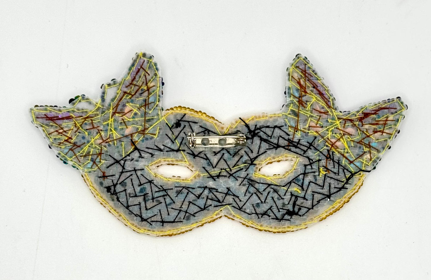 Mardi Gras Mask with Butterflies -  Black and Multicolored Sequins 5.25" x 2.5"