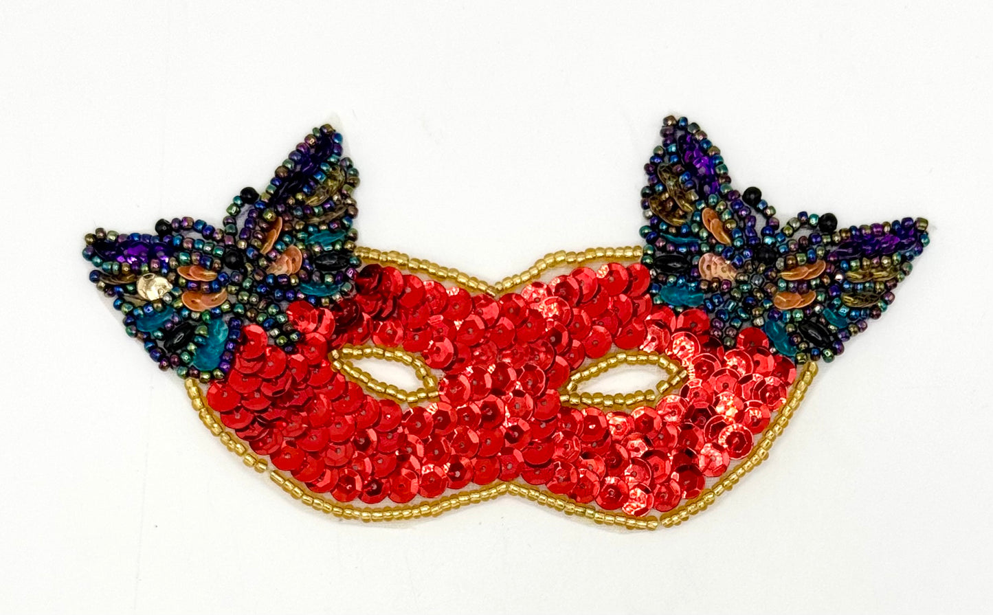 Mask with Butterflies -  Red Sequins and Gold Beads 5" x 2.5"