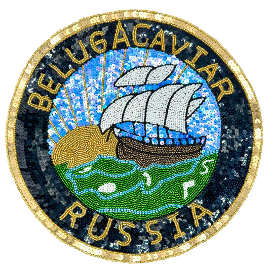 Sailboat with Beluga Caviar-Russia Words Appliqué  - 11.25"