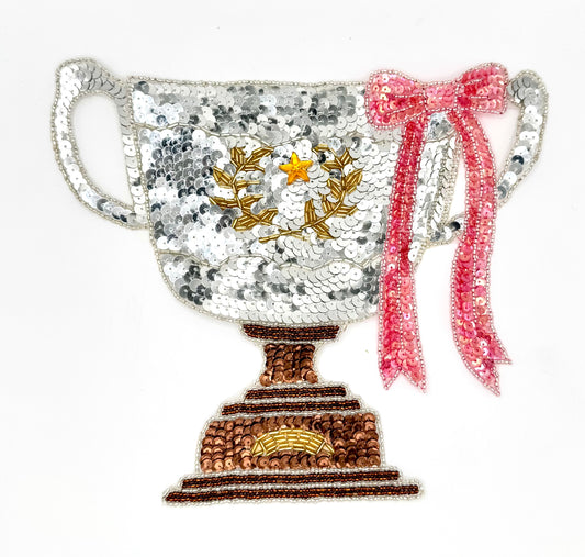 Champion Silver Cup Trophy - Multicolored Sequins - Glass Beads 9.25" x 8.25"