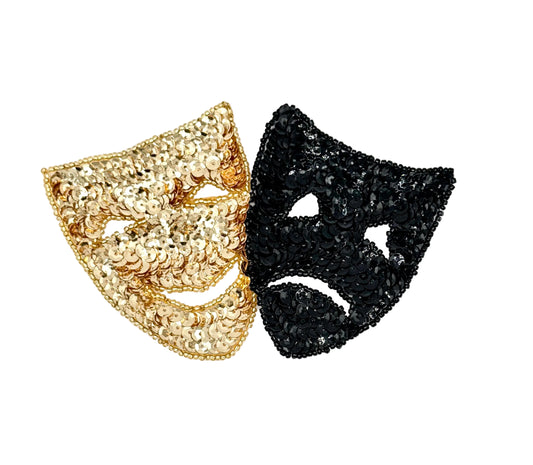 Mardi Gras Masks - Gold and Black Sequins and Beads 5.5" x 3.5"