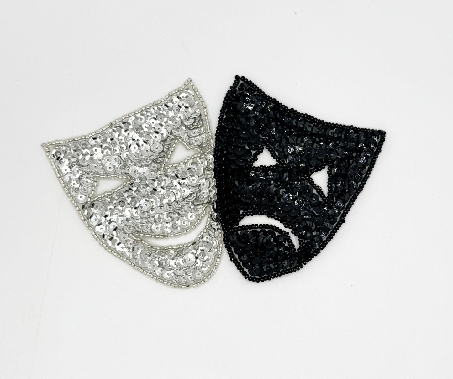 Mardi Gras Masks, Silver and Black Sequins and Beads 5.25" x 3.5"