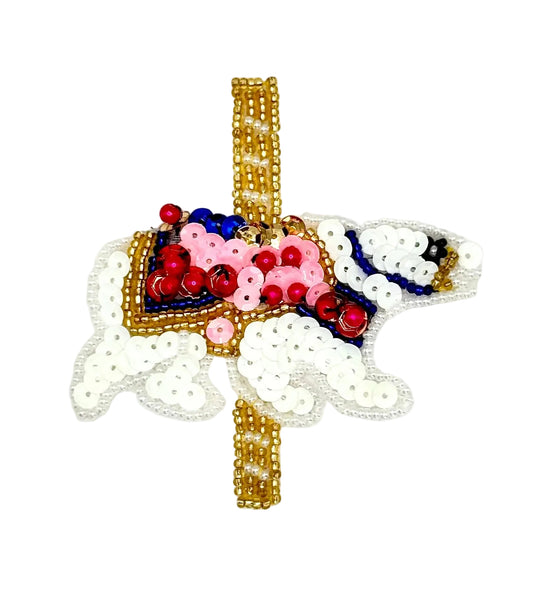 Sequin Carousel Polar Bear with colorful beads on a white background