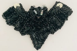 Bat Black Sequins with Faux White Pearl Eyes 3.25” x 2”