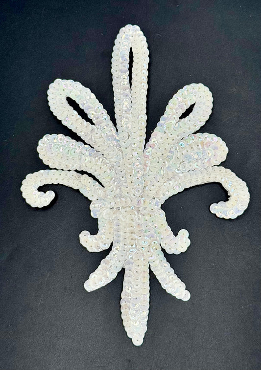 Fleur de lis Appliqué with Iridescent White Sequins 7" x 5"