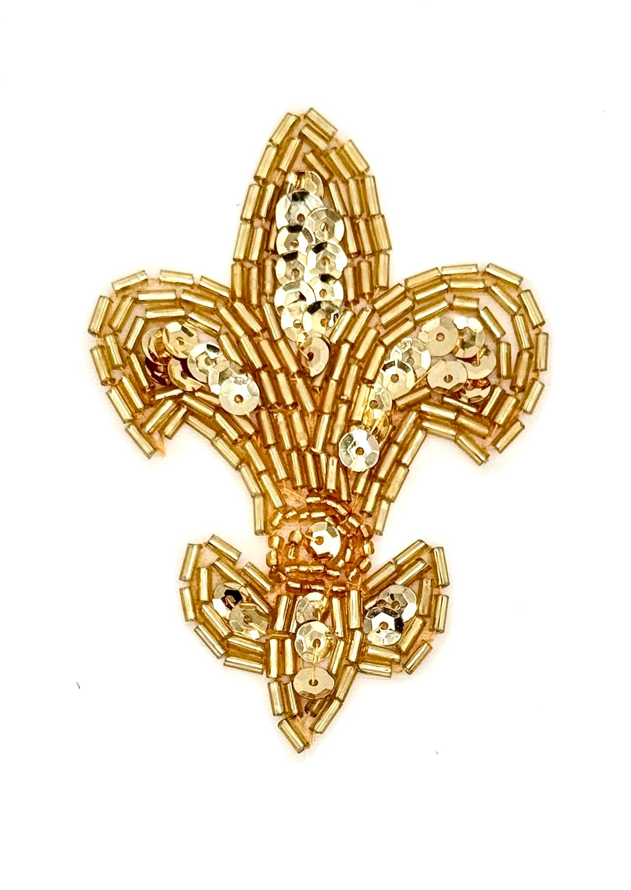 Fleur de lis with Gold Sequins and Beads 3.5" x 2.25"