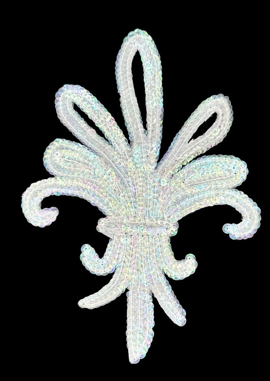 Fleur de lis Appliqué with Iridescent Clear Sequins 7" x 5"
