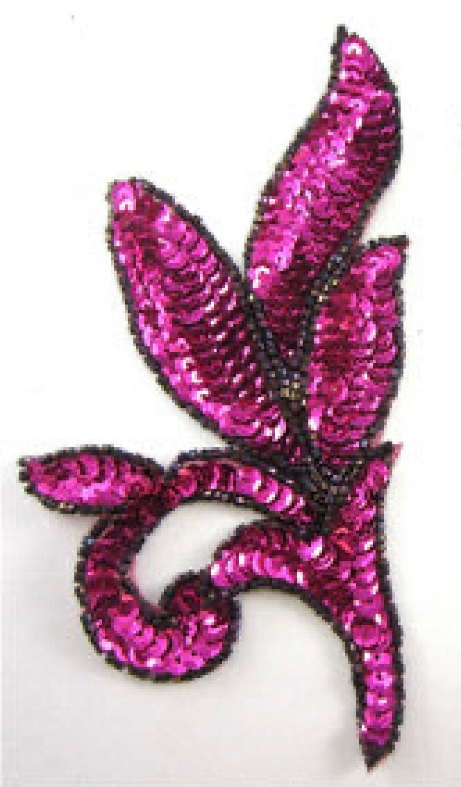 Hoja con Lentejuelas Fucsias y Cuentas, Elija Par o Unidad 7" x 3.75"