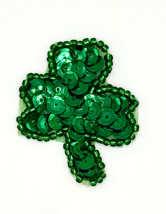Three Leaf Clover with Green Sequins and Glass Beads 1 5/8" x 1 1/4"