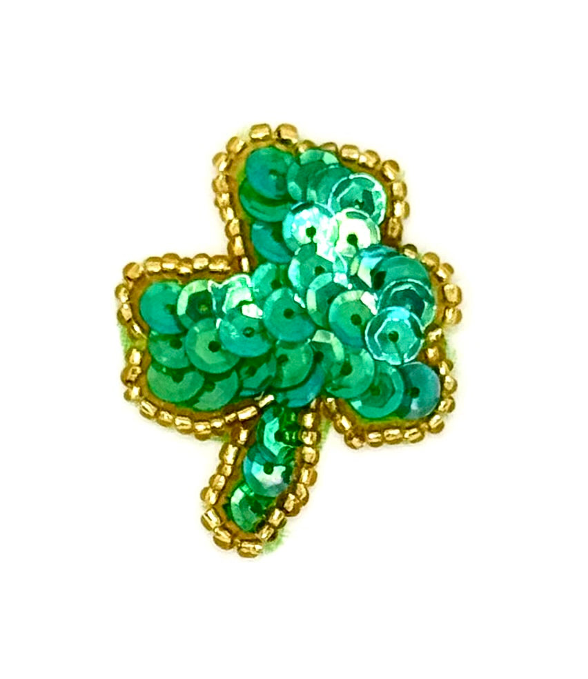 Trébol de tres hojas - Lentejuelas turquesas con cuentas doradas - 1.5" x 1.25"