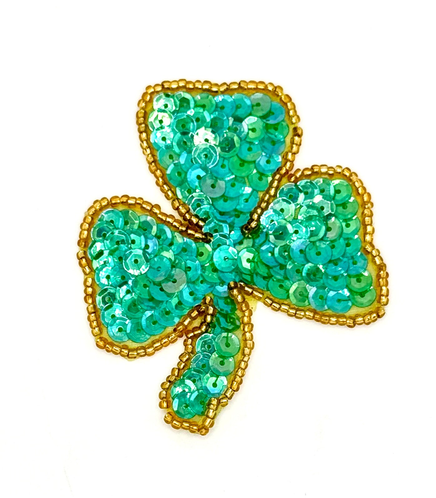 Three Leaf Clover - Turquoise Sequins with Gold Beads - 2 3/4" x 1 3/8"