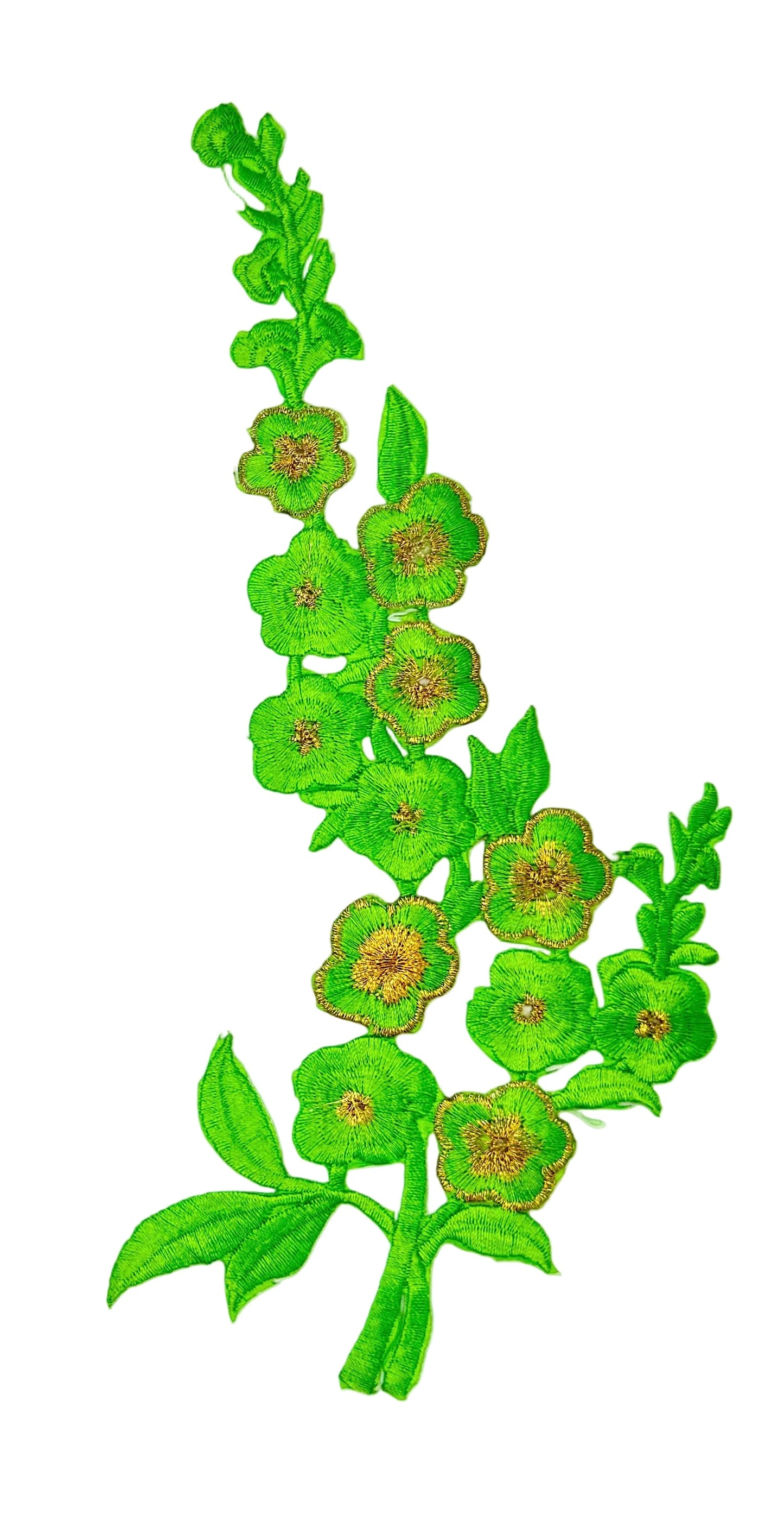 Flower Pair with Bright Lime Green and Gold Embroidery Iron-On 10” x 5”1