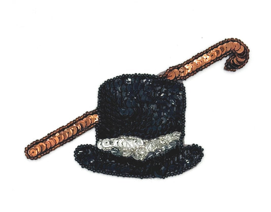 Top Hat and Cane - Sequins and Glass Beads 5" x 3.25"
