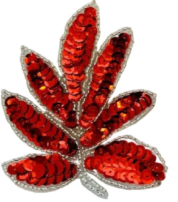 Leaf Pairs or Single in Various Color Sequins with Silver beads 4" x 3"