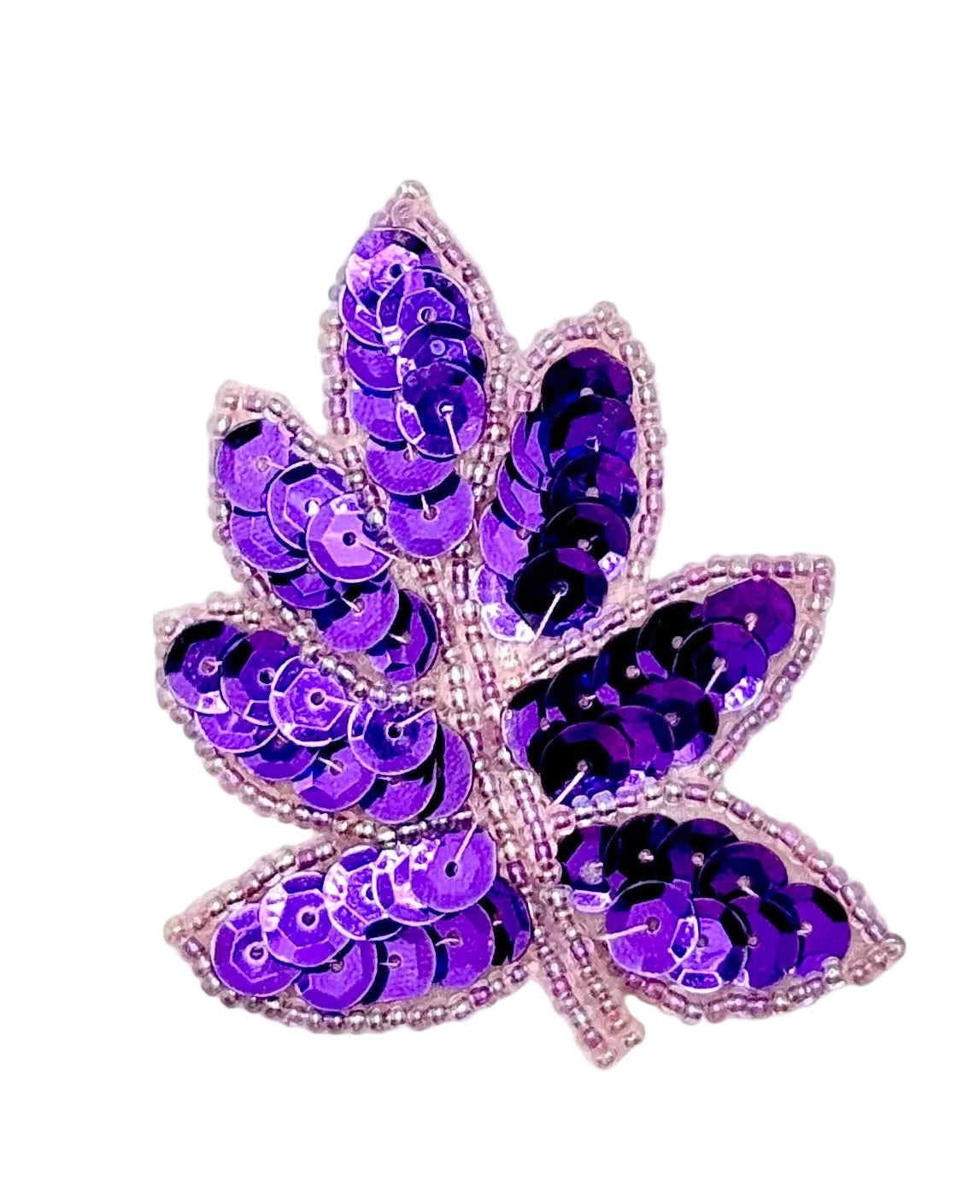Leaf Pair with Purple Sequins and  Light Purple Beads 2.5" x 2"