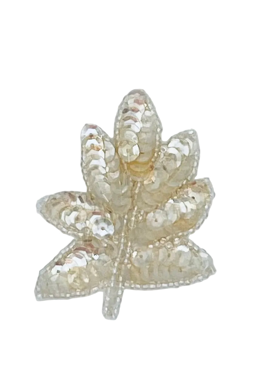 Leaf Pair with Iridescent Sequins and Beads 2.75” x 2.25”